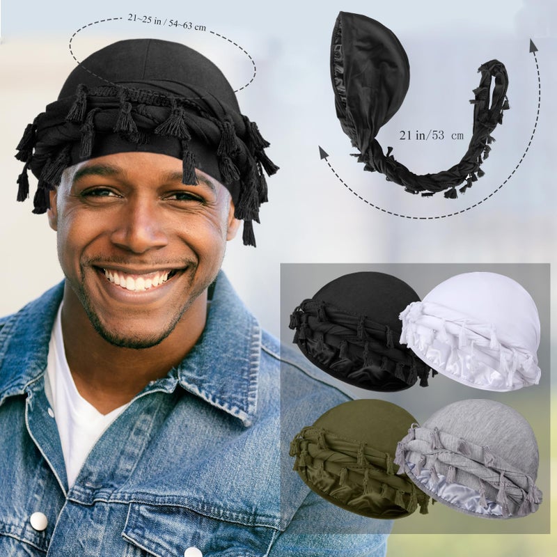 MLTUARG 4 Pieces Satin Lined Turban Silky Head Wraps for Men, Turban Head Scarf for Hair - Image 2