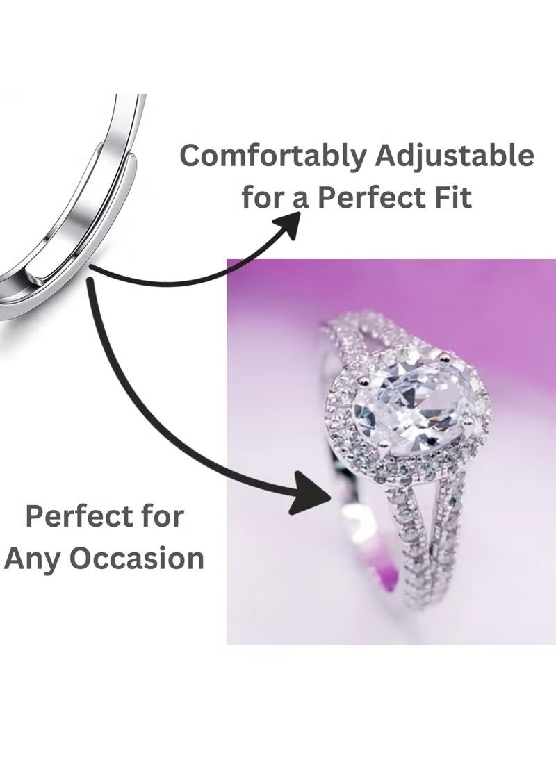 Adjustable Silver Ring for Women Elegant Solitaire Cubic Zirconia with Floral Design and Gift Box - Image 4