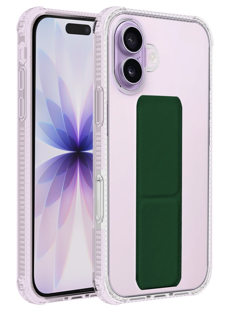 CATANES Finger Grip Clear Case Cover for iPhone 17- Kickstand Car Magnetic Holder Multi-function Protective Two-in-one Case - Dark Green - Image 2