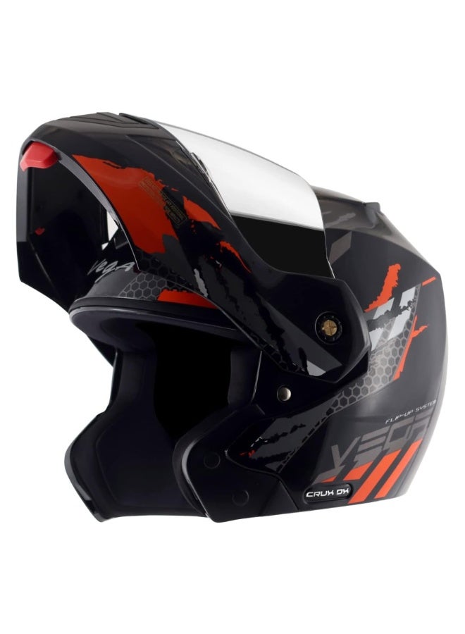 Vega Flip Up Full Face Motorcycle Helmet Modular Dual Visor ABS Safety Riding Helmet Black Orange Large 59-60 cm Lightweight Ventilated - Image 1