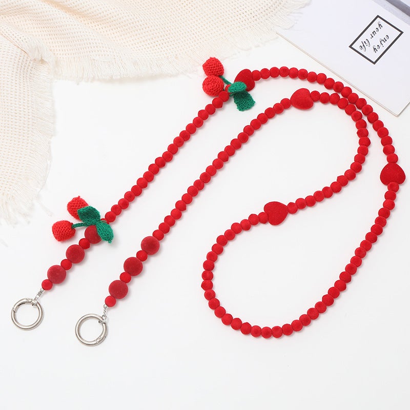 Autumn Winter Floral Bead DIY Phone Case Crossbody Strap K2252 plush cherry crossbody Red 