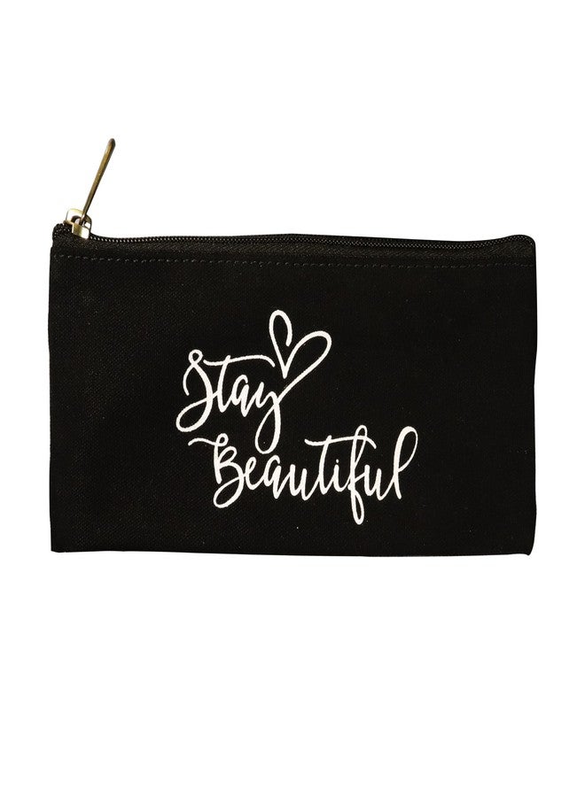 Spillbox Canvas Pouch School|Stationary |Pencil Case|Cosmetic|Travel|Toiletry|Money Purse|Multipurpose Pouch|Printed Designs|Metal Golden Zipper Black (Stay Beautiful) - Image 1