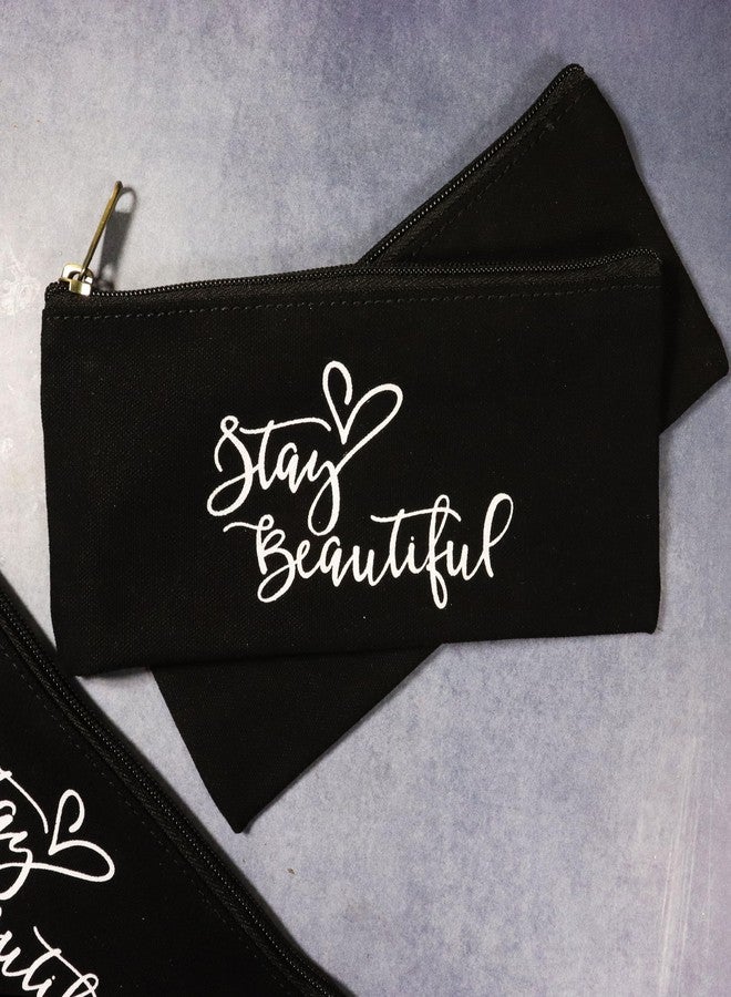 Spillbox Canvas Pouch School|Stationary |Pencil Case|Cosmetic|Travel|Toiletry|Money Purse|Multipurpose Pouch|Printed Designs|Metal Golden Zipper Black (Stay Beautiful) - Image 3