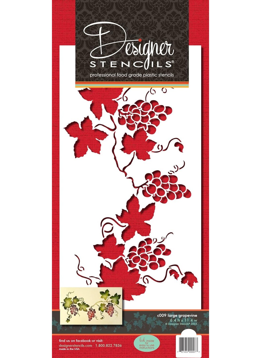 Designer Stencils - Designer Stencils C009 Grapevine Cake Stencil, Beige/semi-transparent - Image 1