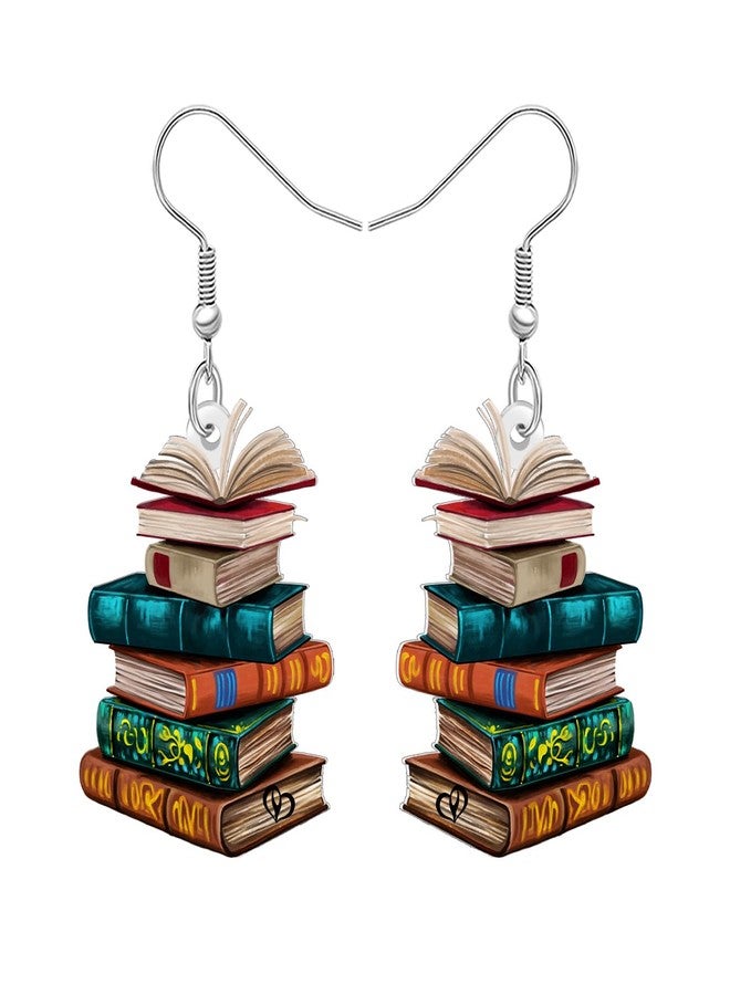 DALANE Acrylic Vintage Cute Teacher Book Earrings Dangling for Women Student Graduation Fun Bookpile Dangle Appreciation Jewelry for Librarian Book Lovers Gifts (Green) - Image 1