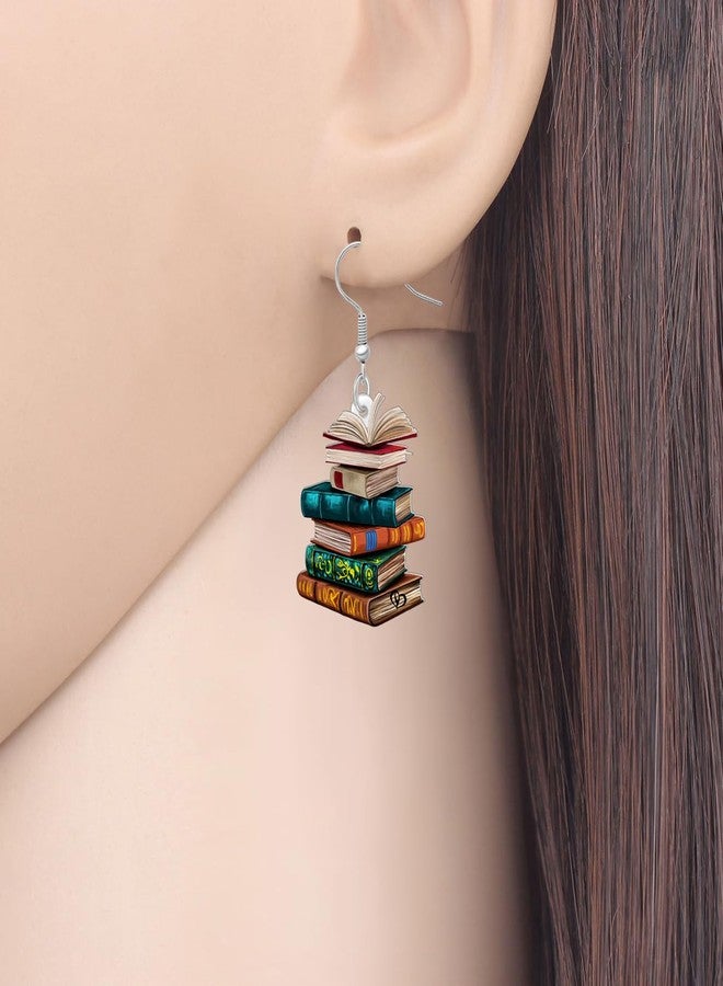 DALANE Acrylic Vintage Cute Teacher Book Earrings Dangling for Women Student Graduation Fun Bookpile Dangle Appreciation Jewelry for Librarian Book Lovers Gifts (Green) - Image 2