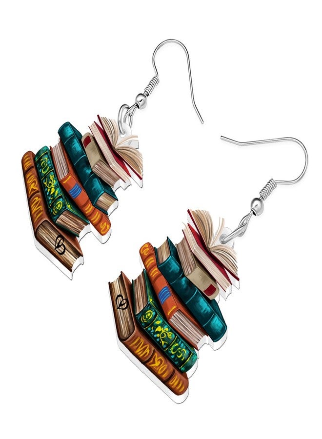 DALANE Acrylic Vintage Cute Teacher Book Earrings Dangling for Women Student Graduation Fun Bookpile Dangle Appreciation Jewelry for Librarian Book Lovers Gifts (Green) - Image 3