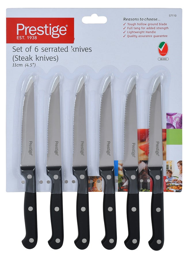 Prestige 6-Piece Steak Knife Set Black/Silver 11cm - Image 1