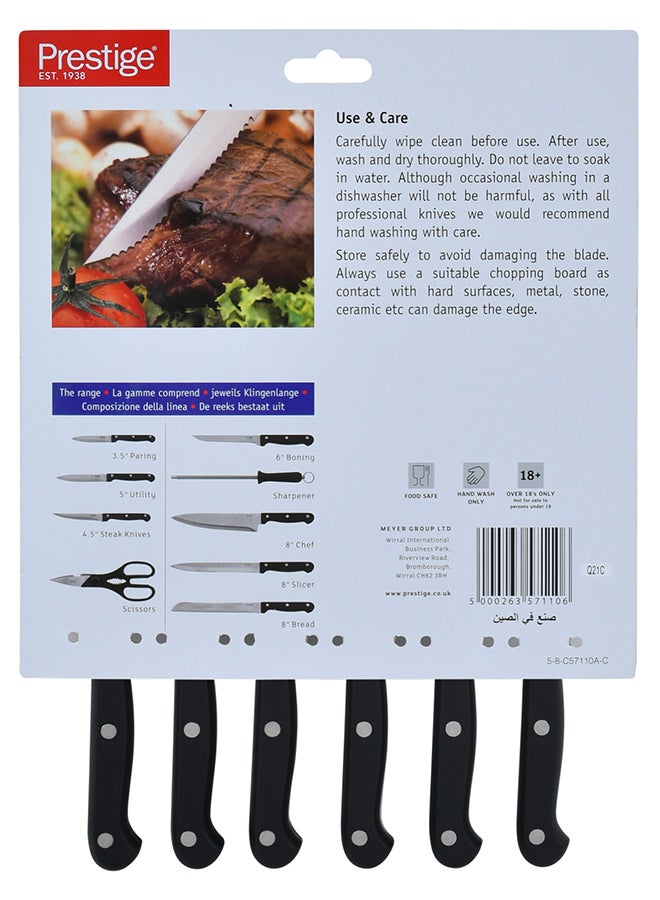 Prestige 6-Piece Steak Knife Set Black/Silver 11cm - Image 2