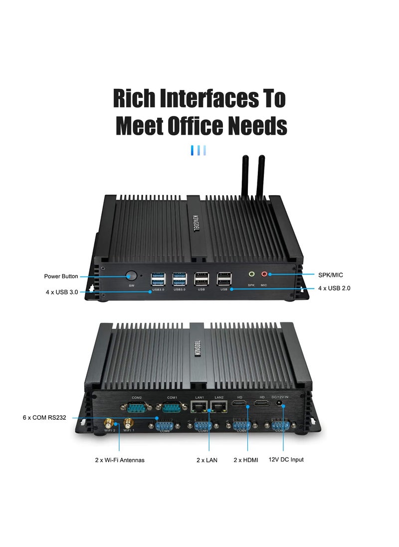 KINGDEL KINGDEL Fanless Industrial PC, Mini Computer with i7 CPU, 8GB RAM, 512GB SSD, 2xNICs, 2xHD Ports, 4xUSB 3.0, 6xCOM RS232, Metal Case  - Image 4