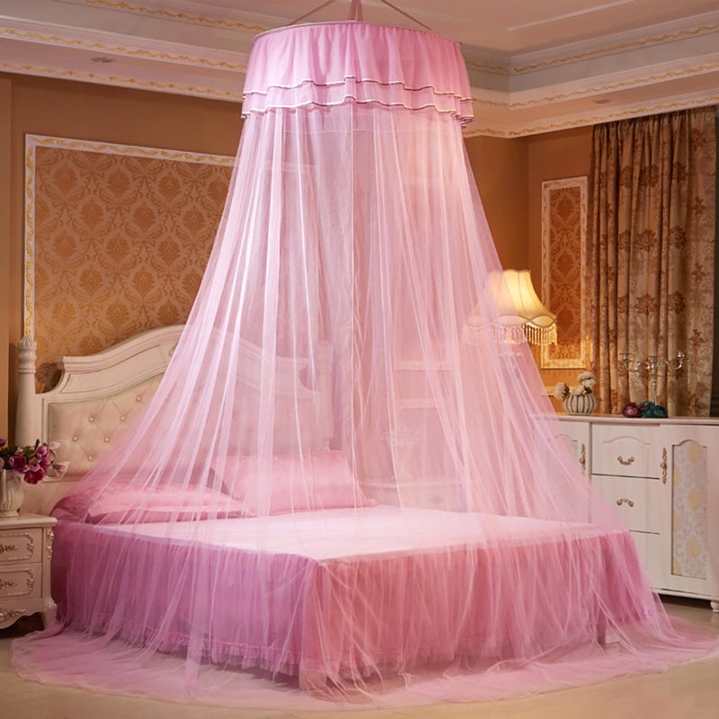 Round Canopy Mosquito Net: Pinkish High Polyester Material, Sturdy Durable - 360° Breathable Mesh, Princess Lace Style for Ladies Bedroom Decoration - Image 2