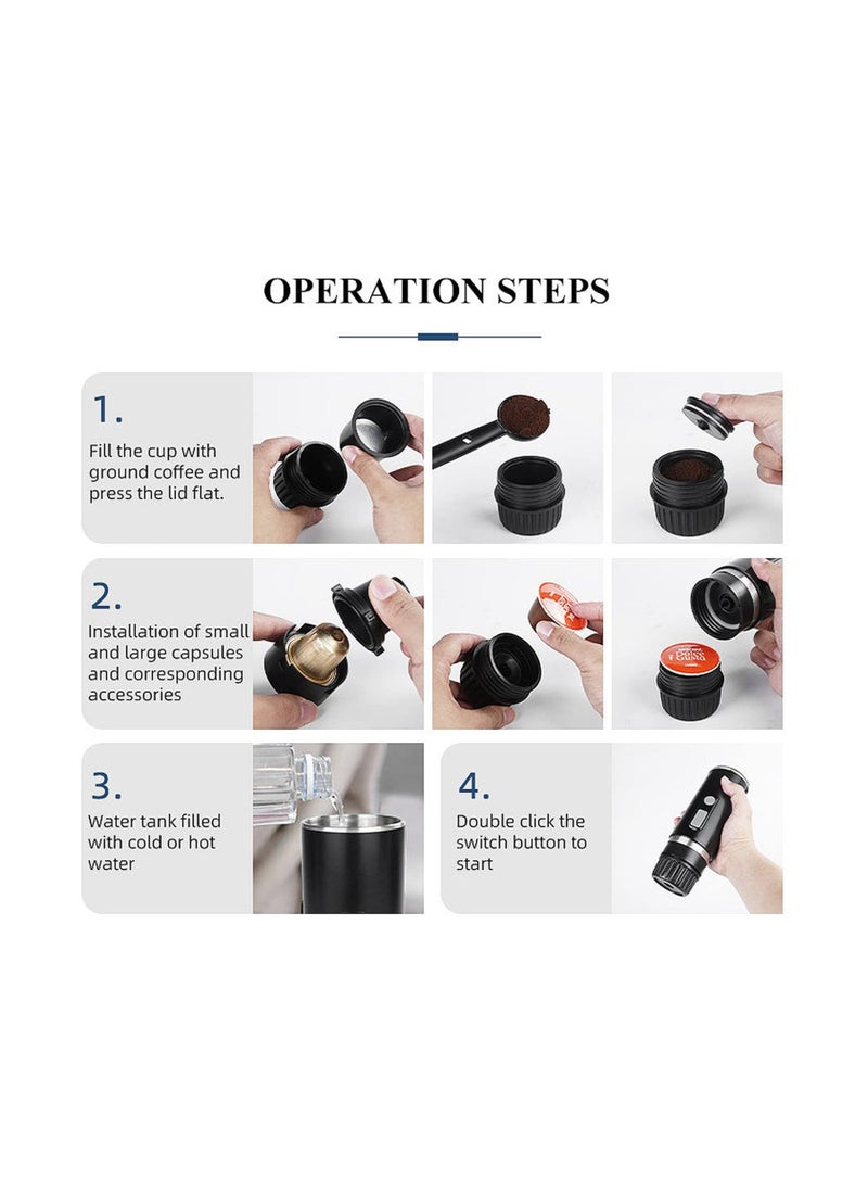 Generic - Portable Espresso Maker - Wireless Electric Coffee Machine for Instant Coffee Powder & Ground Coffee, Fully Automatic Mini Espresso Pot for Home, Car, and Camping Use. - Image 1
