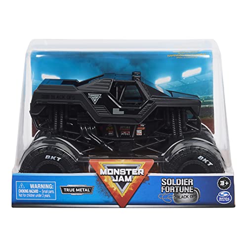 SPIN MASTER Monster Jam Official Soldier Fortune Truck Retro Soldier Fortune Black Ops Collector 124 Scale DieCast Vehicle Chrome Rims BKT Tread Tires Use In All Playsets Collectible For Fans Birthday - Image 1