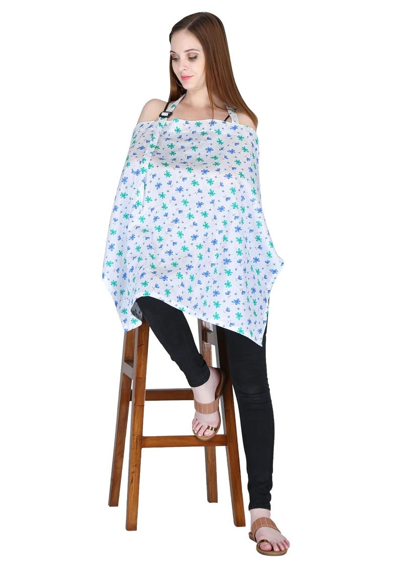 Switchon Feeding Apron Cover Maternity Cover & Scarf 100% Cotton Maternity Breastfeeding Multipurpose for Mothers (White-Blue) - Image 5