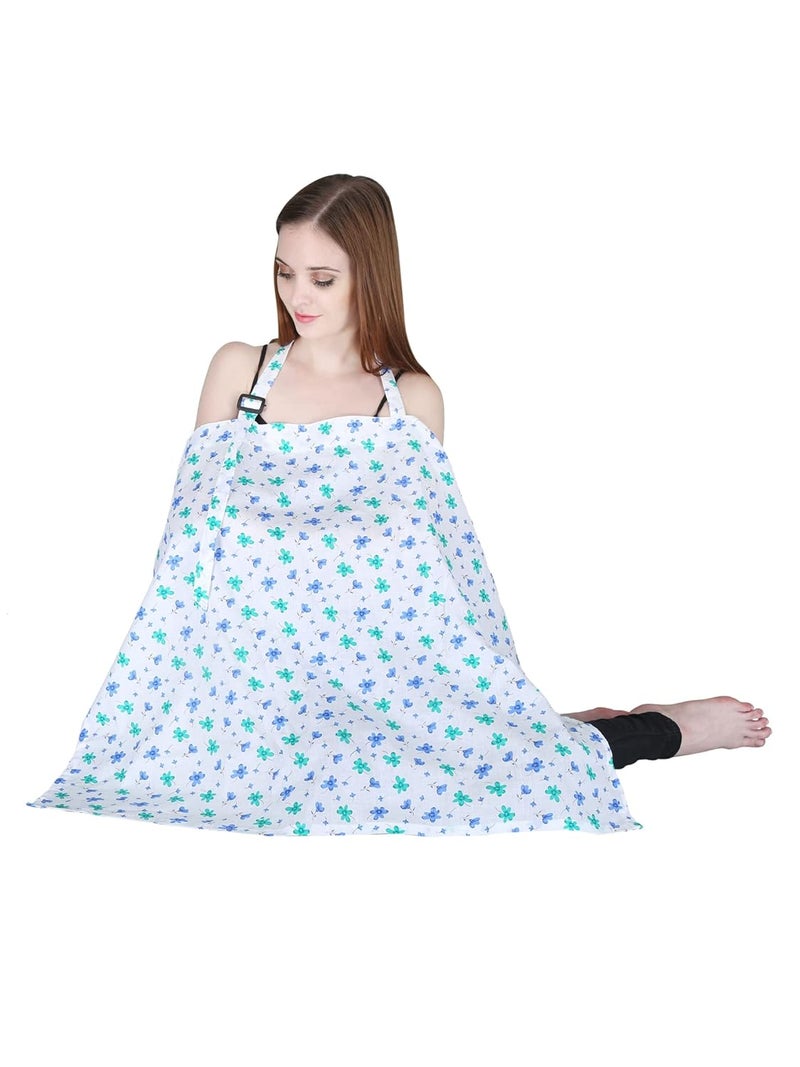 Switchon Feeding Apron Cover Maternity Cover & Scarf 100% Cotton Maternity Breastfeeding Multipurpose for Mothers (White-Blue) - Image 4