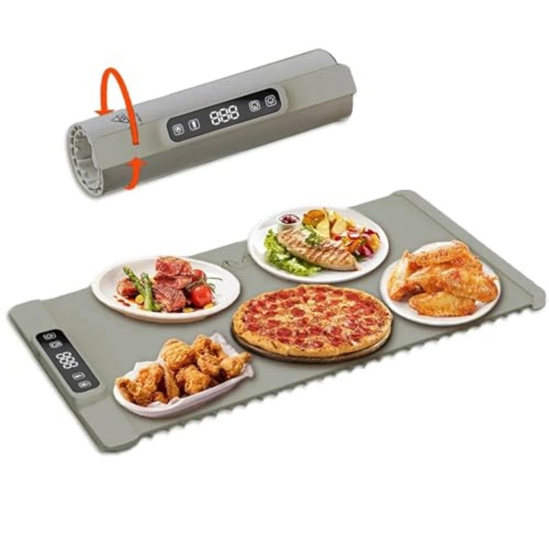 Warming Mat For Food, Fast Heating In 10s, 3-Temp Electric Tray With Auto Shut-Off, Adjustable Temperature, Portable and Rollable Design For Baking, Travel, Buffets Grey - Image 1