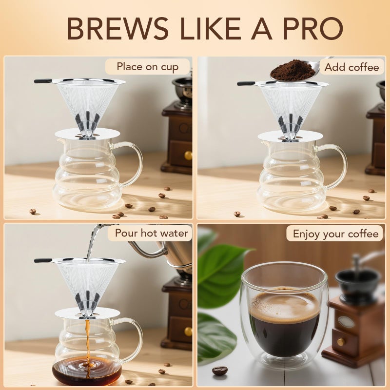 MEET GREAT Premium Pour Over Coffee Dripper with Reusable Stainless Steel Filter â€“ Portable, Easy Clean Coffee Maker for Single Cup Brewing â€“ Ideal for Home, Office, Camping - Image 5