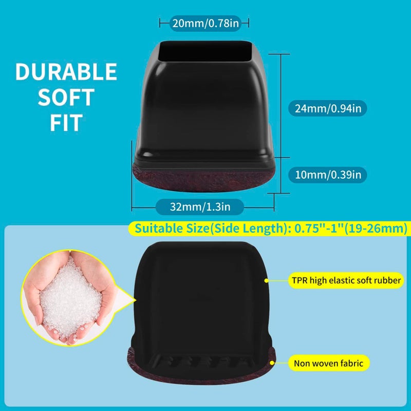 GAGUIUP 16Pcs Silicone Chair Leg Caps, Chair Leg Floor Protectors For Hardwood Floors, Square Felt Chair Pads, Barstool Desk Black Furniture Feet Floor Protectors, Anti-Scratches, Reduce Noise(Fit: 0.75""-1"") - Image 4
