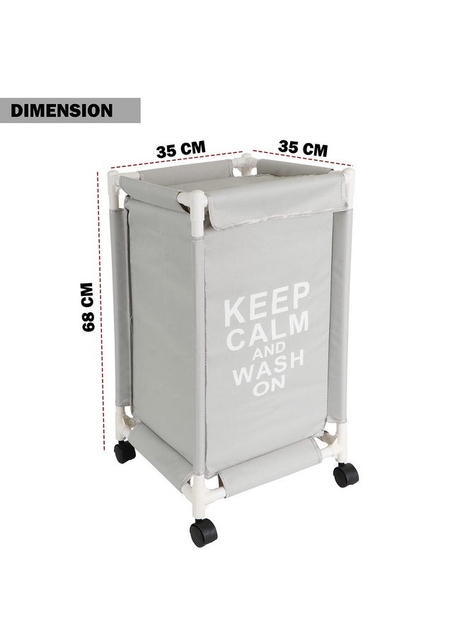 HOKIPO HOKIPO Oxford Fabric Laundry Basket With Wheels | Laundry Hamper with Lid Cover | Rolling Laundry Clothes Basket Trolley, 68x35x35 cm, Grey (AR3703)  - Image 5