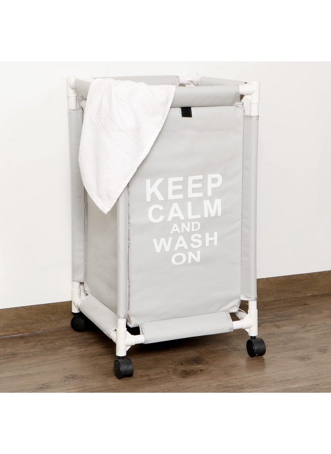 HOKIPO HOKIPO Oxford Fabric Laundry Basket With Wheels | Laundry Hamper with Lid Cover | Rolling Laundry Clothes Basket Trolley, 68x35x35 cm, Grey (AR3703)  - Image 2