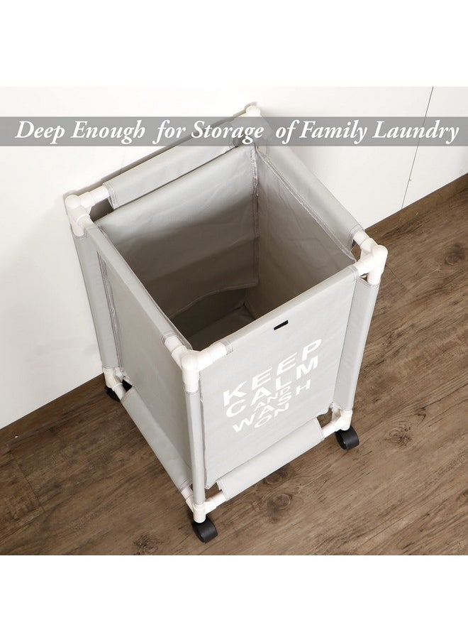 HOKIPO HOKIPO Oxford Fabric Laundry Basket With Wheels | Laundry Hamper with Lid Cover | Rolling Laundry Clothes Basket Trolley, 68x35x35 cm, Grey (AR3703)  - Image 3