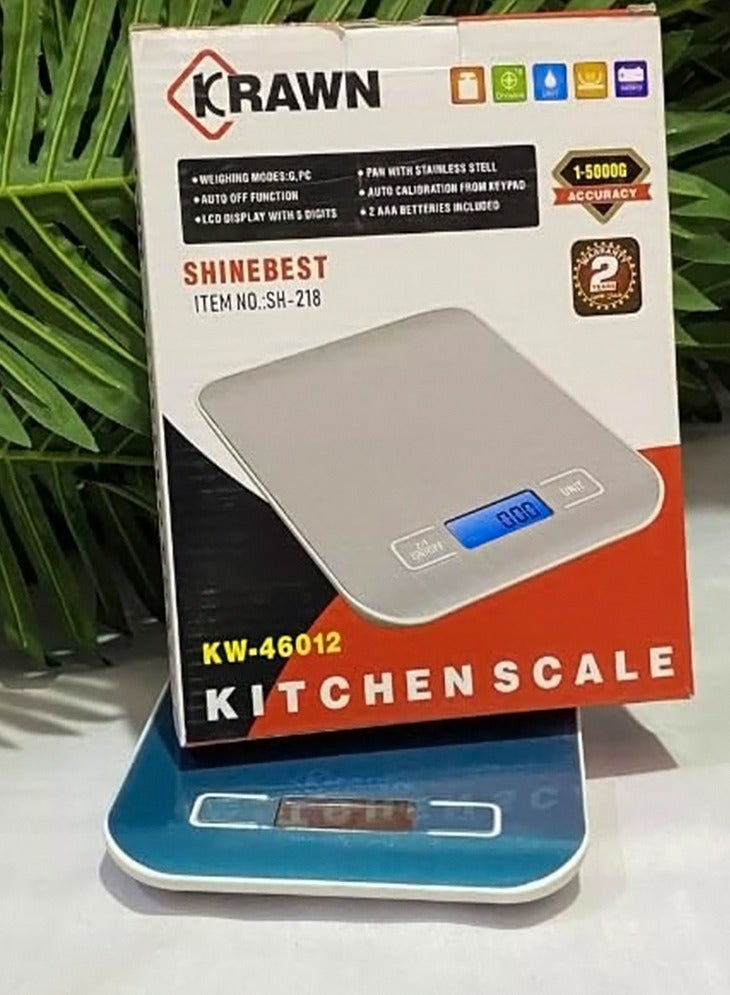 كراون ميزان مطبخ عالي الدقة بسعة 5000 جرام مع دقة 1 جرام وشاشة LCD ووظيفة الوزن الصافي وسطح من الفولاذ المقاوم للصدأ للطهي والخبز وإعداد الوجبات - Image 2