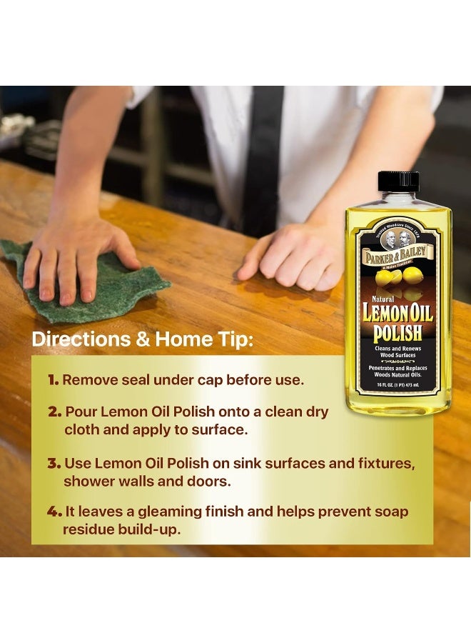 Parker & Bailey Natural Lemon Oil Polish 473ml Wood Cleaner & Conditioner, Furniture Polish for Cabinets Tables Floors, Restores Shine Protects Wood Surfaces with Deep Nourishing Oil Formula - Image 4