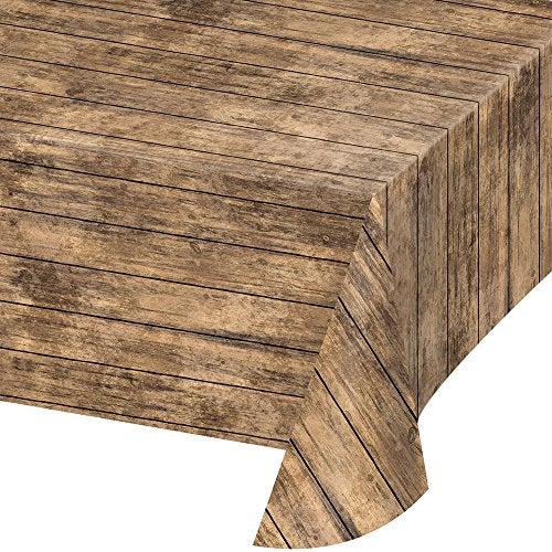 Creative Converting 329655 Wood Grain Design Plastic Tablecloth - Image 1