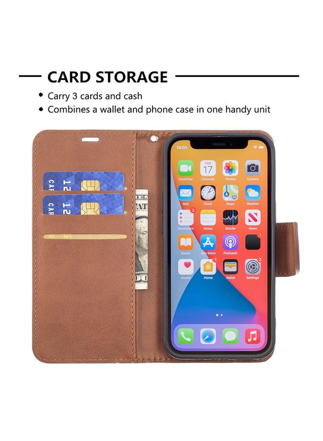 اس-توب جراب لهاتف iPhone 13 Pro Max من جلد الحمل بتصميم كلاسيكي بلون نقي مع حامل وفتحات للبطاقات ومحفظة وحبل تثبيت - Image 5