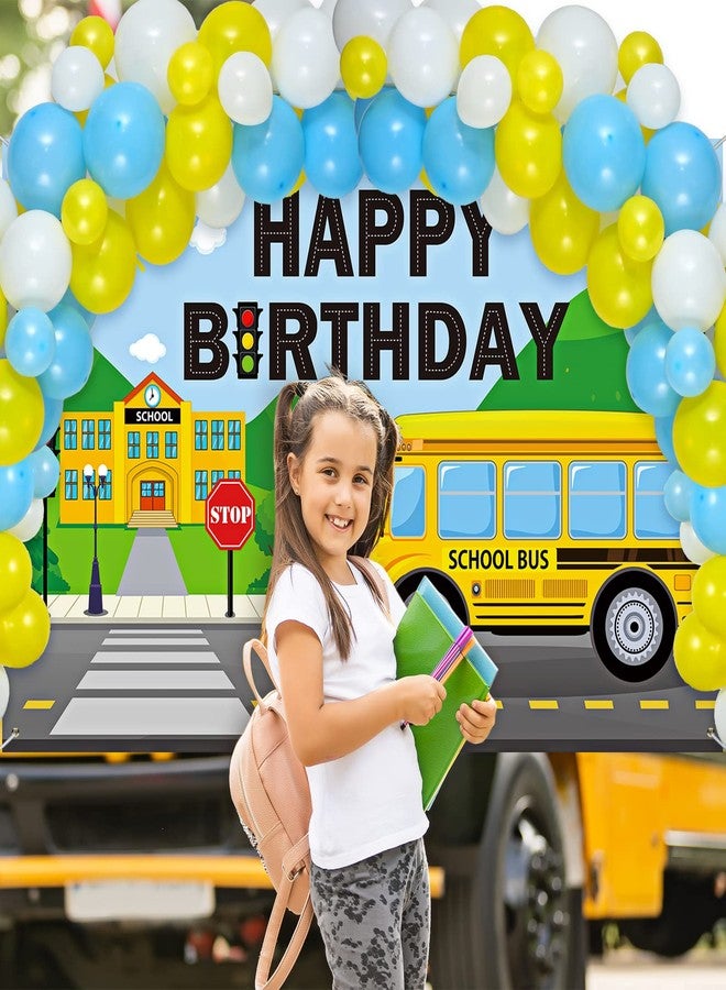 Charnoel School Bus Birthday Party Decorations Theme Happy Backdrop Banner 92 Pieces Blue Yellow White Balloon Kit for Kids Boys Girls Back to Supplies - Image 4
