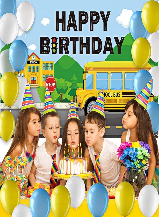 Charnoel School Bus Birthday Party Decorations Theme Happy Backdrop Banner 92 Pieces Blue Yellow White Balloon Kit for Kids Boys Girls Back to Supplies - Image 5
