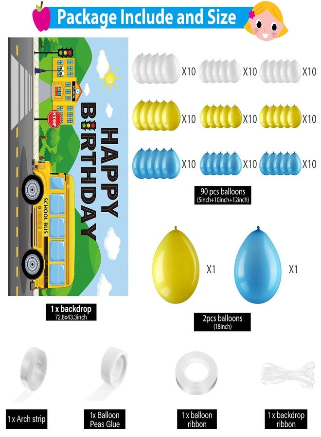Charnoel School Bus Birthday Party Decorations Theme Happy Backdrop Banner 92 Pieces Blue Yellow White Balloon Kit for Kids Boys Girls Back to Supplies - Image 2