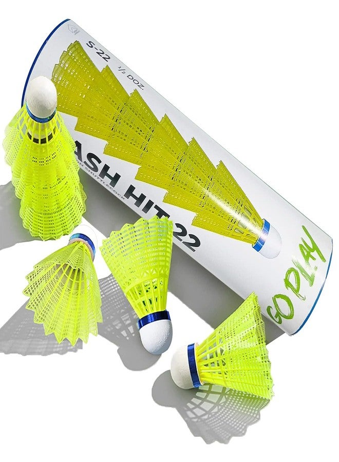 Strauss Smash Hit-22 Nylon Shuttlecock (Pack of 6) | Stable Flight, Fast Recovery & Near Feather Shuttle Performance | Medium Speed, Durable & Less Frequent Replacement (Yellow) - Image 1