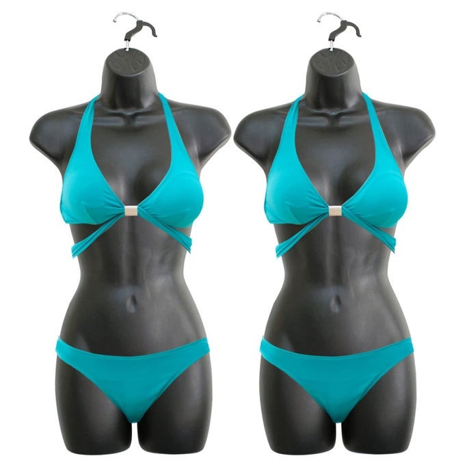 Female Mannequin Hip Long Torso Hollow Back Body Stackable Dress Form with Hanging Hook for Tshirt Display Countertop Craft Show Photos and Design SM Clothing Size Black Set of 2