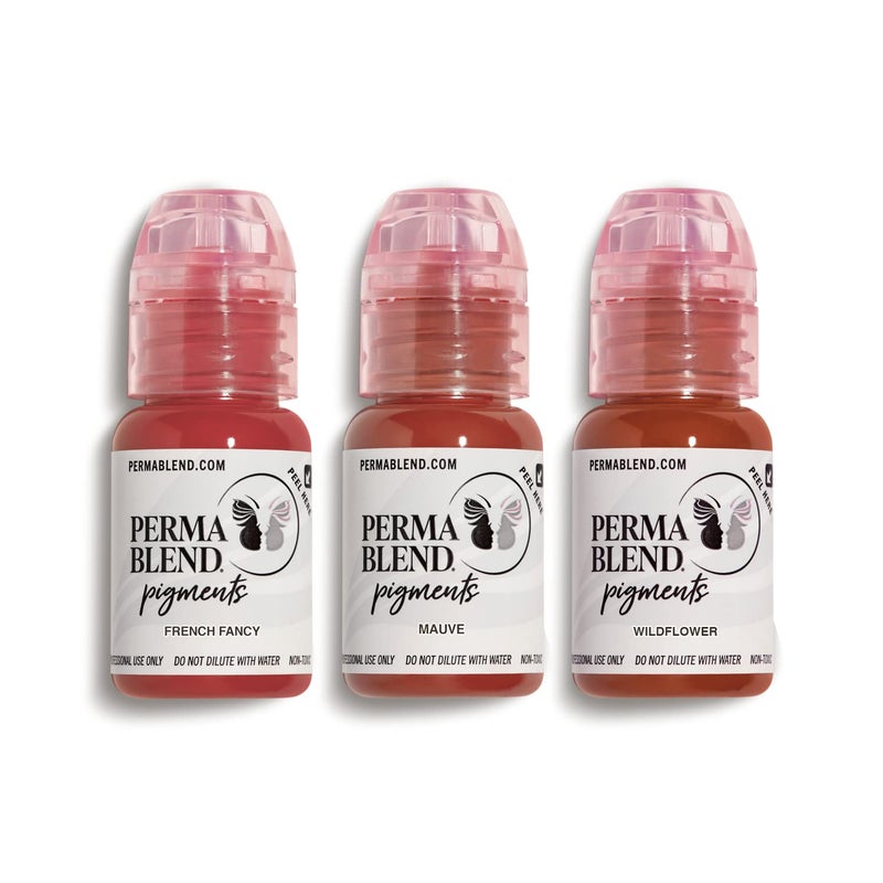 Perma Blend مجموعة حبر تاتو بيرما بليند موف ووردي - مجموعة ميكروبليدنج لشفاه - مستلزمات تاتو لـ PMU - تشمل وايلد فلاور، موف و فرنسي فانتسي لشفاه - نباتي (0.5 أونصة لكل منها) - Image 1