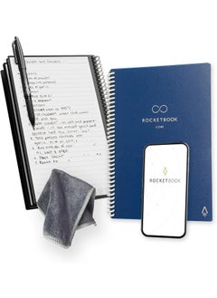 Rocketbook Core Reusable Spiral Notebook Executive Size 6x88 Navy Blue  Lined Pages AppConnected Erasable Durable Cover Ideal for School Work and Creative Projects Pack of 50