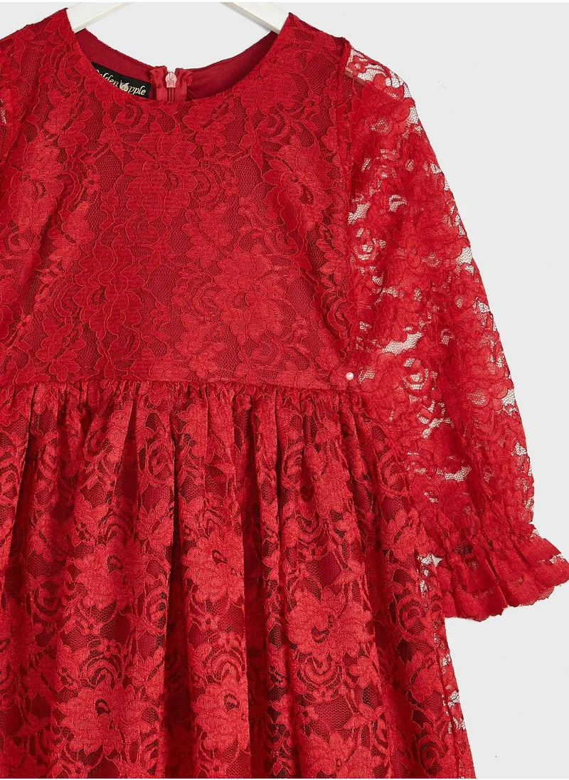 Little Golden Apple Lace A-Line Dress