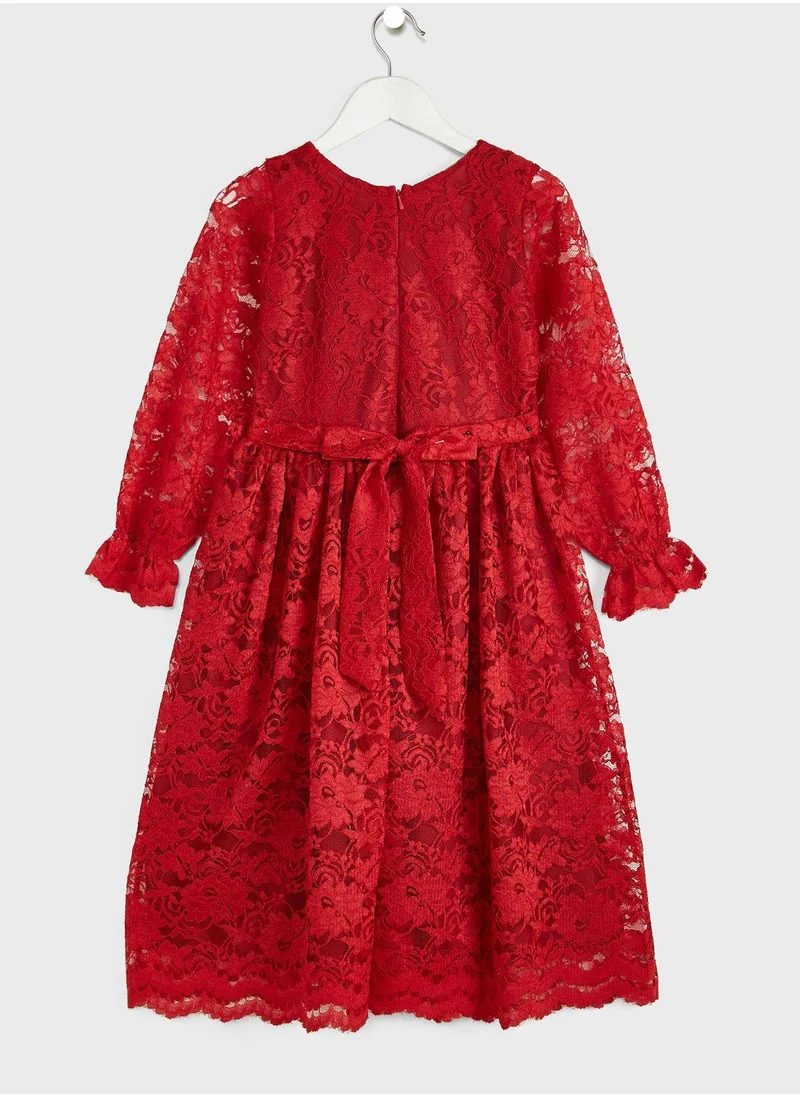 Little Golden Apple Kids Lace With Belt Dress