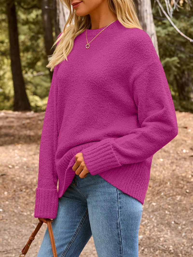 LILLUSORY Oversized Sweater Womens 2026 Fall Fashion Outfits Pullover Long Tunic Old Money Winter Cozy Clothes Cute Crewneck Trendy Knit Chunky Warm Knitted Ladies Top Hot Pink - Image 3