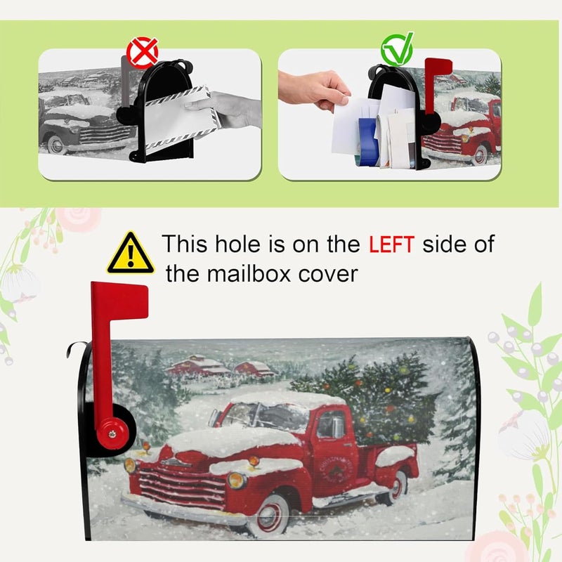 Identiy Retro Red Truck with Christmas Tree Mailbox Covers Magnetic Standard Size,Christmas Magnetic Mailbox Covers 18"x21" for Holiday Yard Decor - Image 5