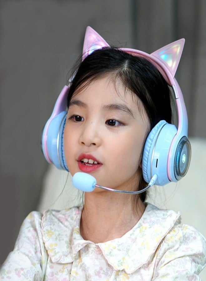 GUDOO Bluetooth Cat Ear Headphones For Kids Wireless and Wired Mode Foldable Headset With Mic RGB LED Light, Cat Ear Wireless Headphones, Stereo Gaming Headset for Cellphone  - Image 1