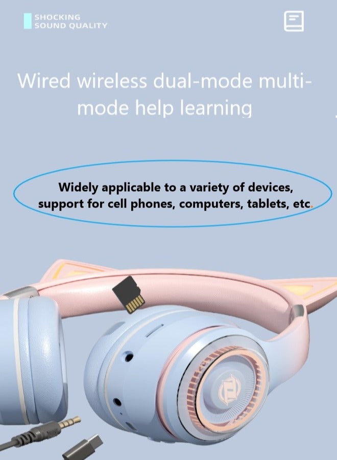 GUDOO Bluetooth Cat Ear Headphones For Kids Wireless and Wired Mode Foldable Headset With Mic RGB LED Light, Cat Ear Wireless Headphones, Stereo Gaming Headset for Cellphone  - Image 3