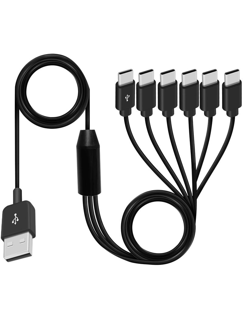 USB A to USB C Splitter Cable, Multi USB C Splitter Cable, 6 in 1 USB 2.0 Type A Male to 6 USB C Male Charging Cable, for USB Type-C Phone, Tablet, 5ft - Image 1