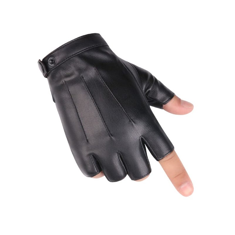 ketmart Fingerless Driving Gloves PU Faux Leather Outdoor Sport Black Half Finger Glove for Men Women Teens (L(Fit 8-8.5 inches)) - Image 2