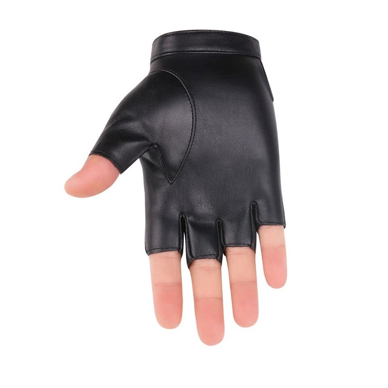 ketmart Fingerless Driving Gloves PU Faux Leather Outdoor Sport Black Half Finger Glove for Men Women Teens (L(Fit 8-8.5 inches)) - Image 3