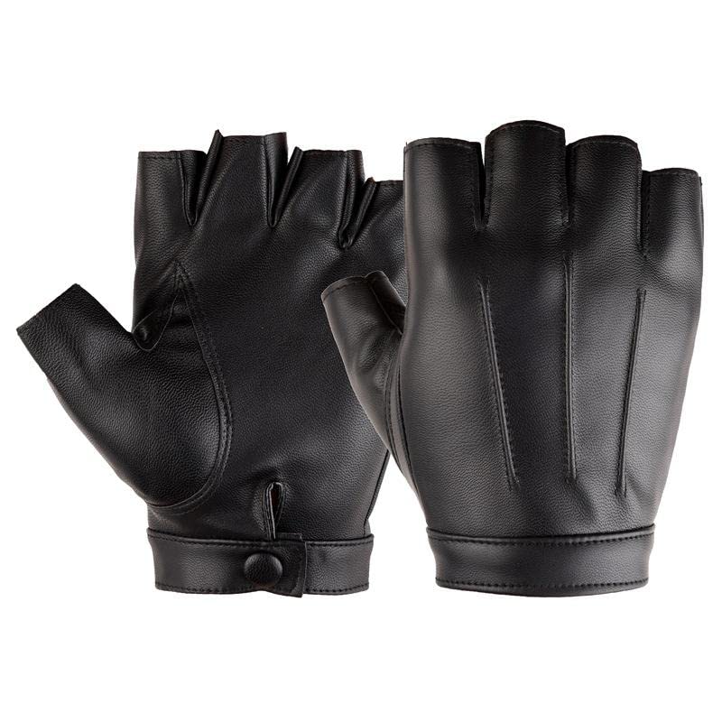 ketmart Fingerless Driving Gloves PU Faux Leather Outdoor Sport Black Half Finger Glove for Men Women Teens (L(Fit 8-8.5 inches)) - Image 4