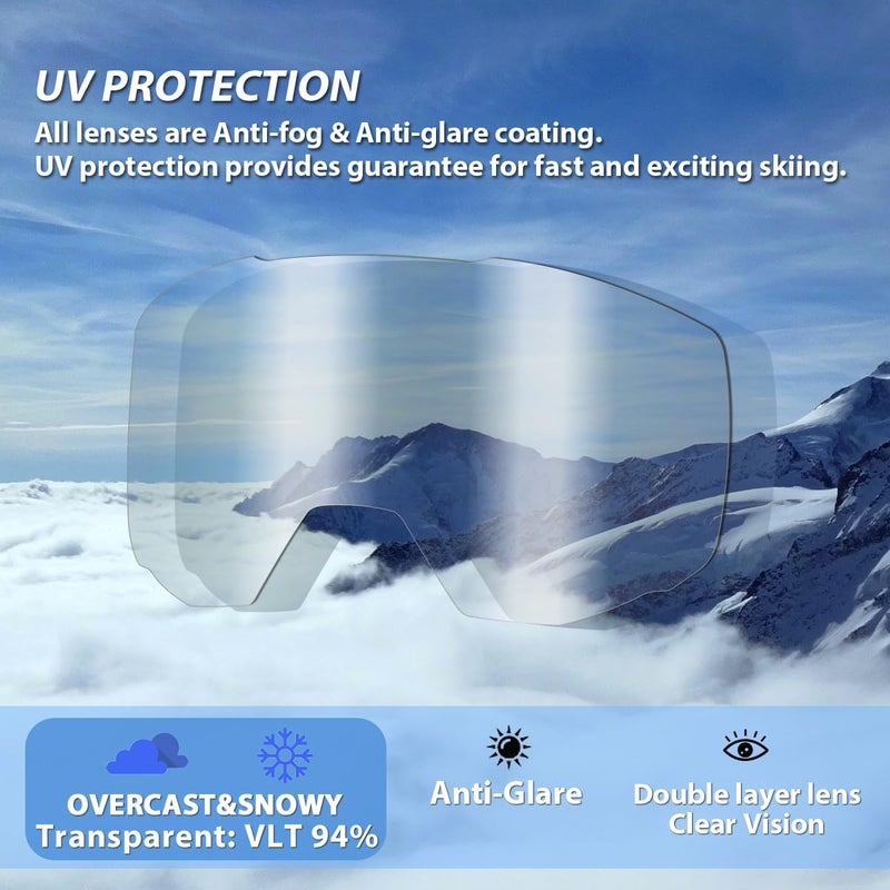 EXP VISION Ski/Snowboard Goggles for Men Women, OTG Snow Goggles Anti Fog UV Protection - Image 4