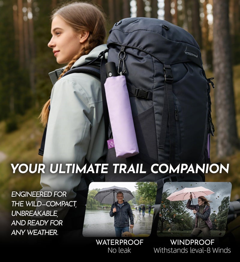 LILAC Compact Travel Windproof Umbrella, 43" Auto Open/Close Folding Quick Dry for Rain, Lightweight Portable Small for Backpack Car, Thoughtful Women Men Kids, TSA Approved, Black - Image 5