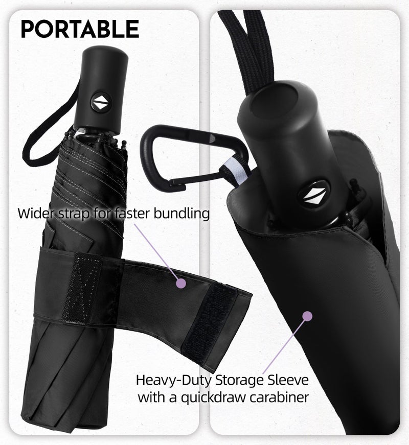 LILAC Compact Travel Windproof Umbrella, 43" Auto Open/Close Folding Quick Dry for Rain, Lightweight Portable Small for Backpack Car, Thoughtful Women Men Kids, TSA Approved, Black - Image 4