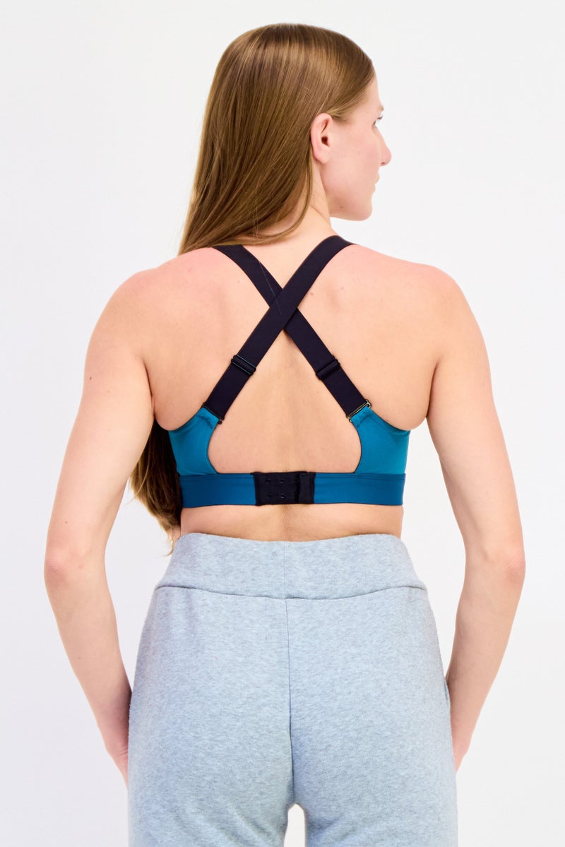 Reebok حمالة صدر رياضية مبطنة بشعار العلامة التجارية للنساء، أخضر مائل إلى الأزرق - Image 3